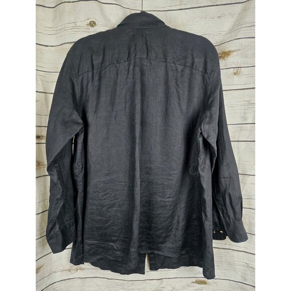 Ralph Lauren Black 100%  Linen Top 1X Gold Buttons Coastal Grandma Womens Beachy - Picture 3 of 5